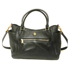 Tory Burch black leather satchel with gold accents
